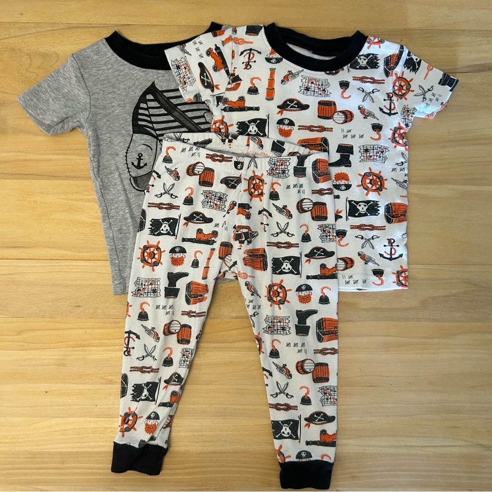 Nautical Themed Kids Pajama Set - Gray and White